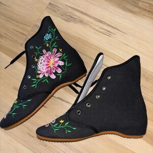 Women 8 Chinese Cotton Floral Embroidered Shoes Cloth Ankle‎ Boots Streetwear